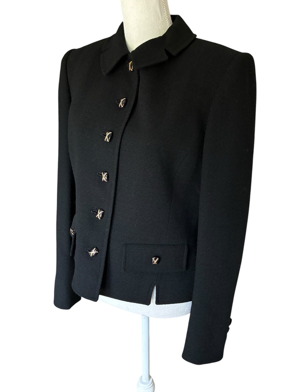 Vintage Herbert Grossman Cynthia Sobel Black Wool Jacket Gold X Buttons USA - Picture 3 of 14